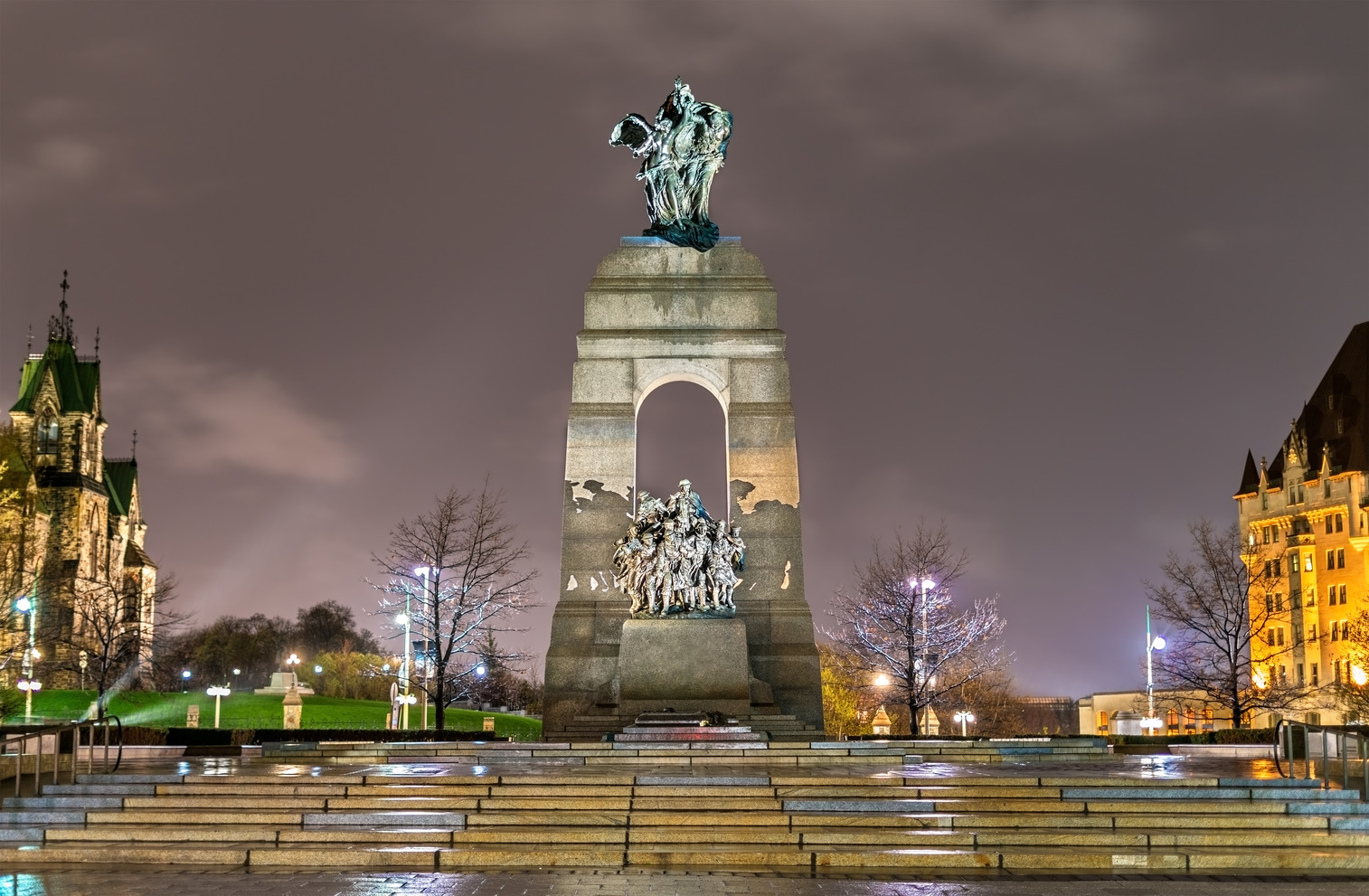 The Ottawa War Memorial at night